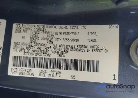 2015 Toyota Tundra Sr5 5.7L V8 from USA, damaged, VIN 5TFEY5F19FX173902